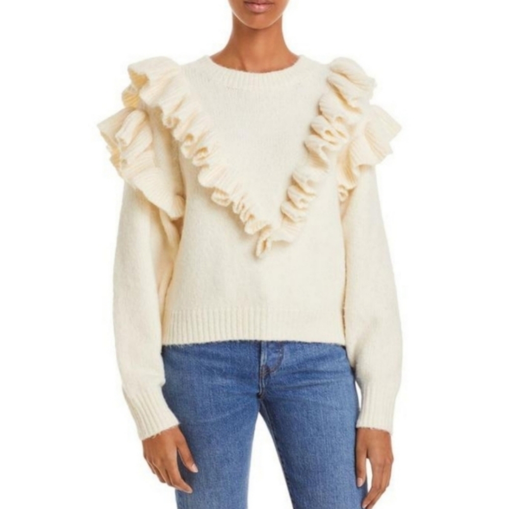 Lost + Wander Versace In Mind Knit Ribbed Ruffle Pullover Sweater
